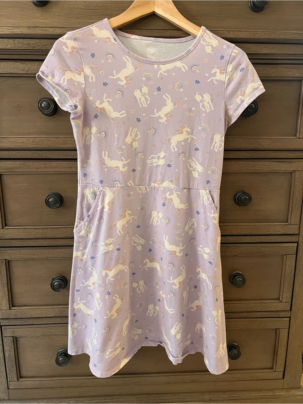 Kids Lavender Unicorn Short Sleeve Dress